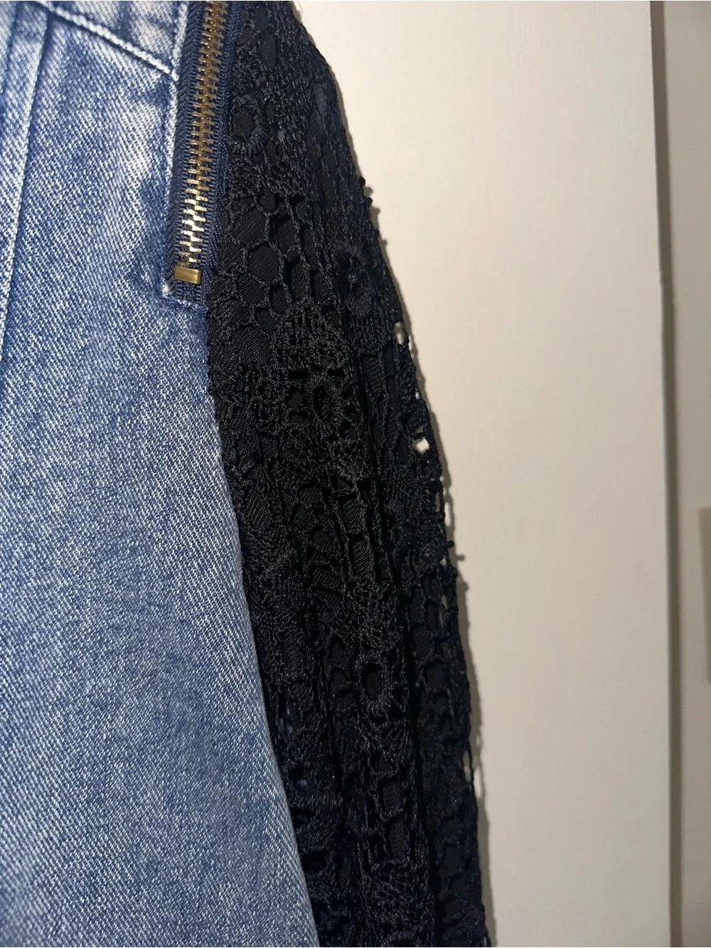 Adore Blue Denim Jacket with Black Lace Sleeves